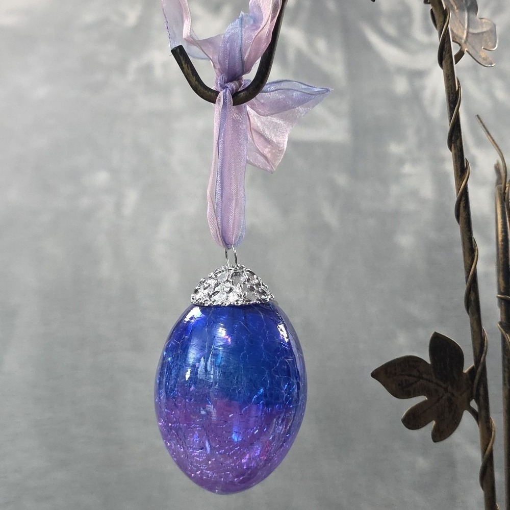 Vintage Easter Egg Crackle Iridescent Glass Kugel Style - 2